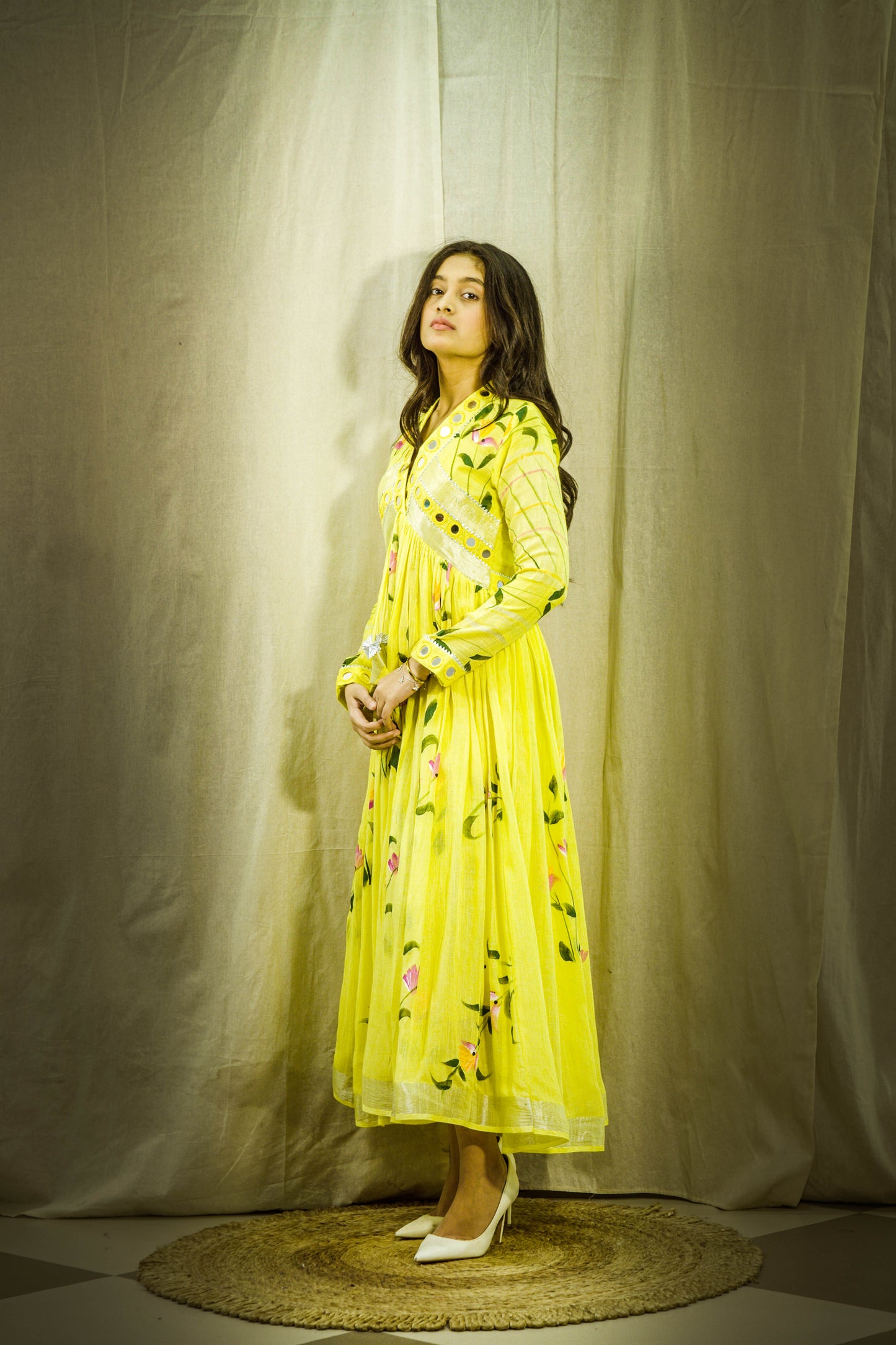 Gul Sheen Lemon Handpainted Linen Dress