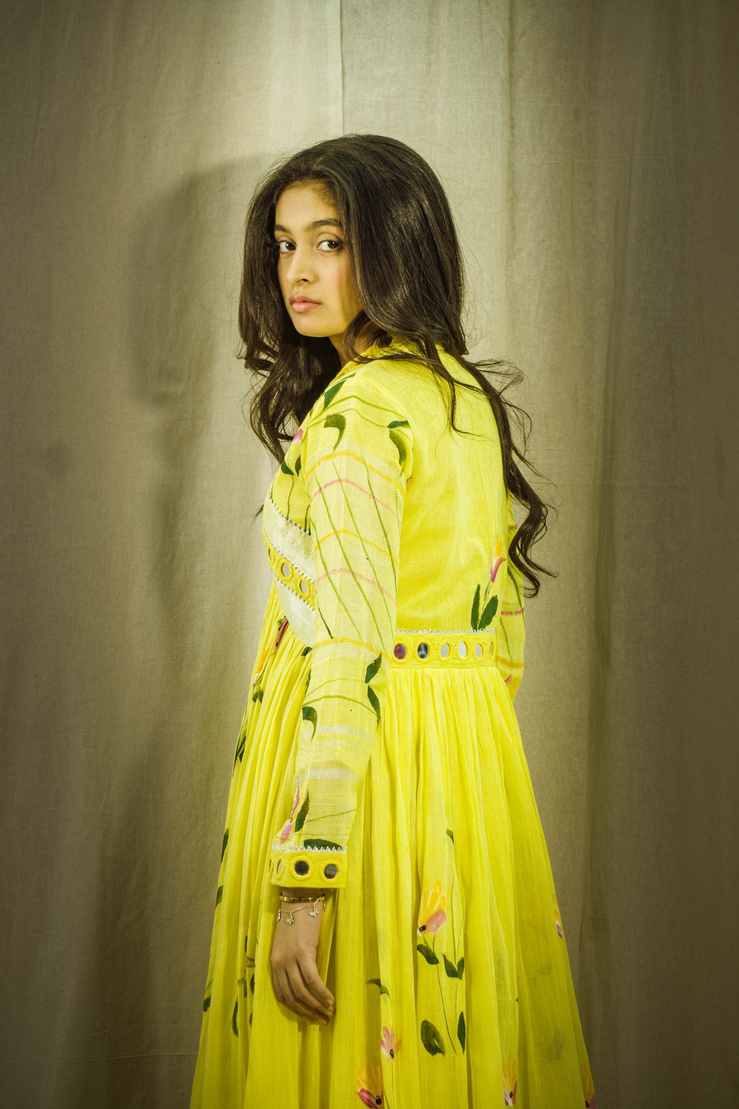 Gul Sheen Lemon Handpainted Linen Dress