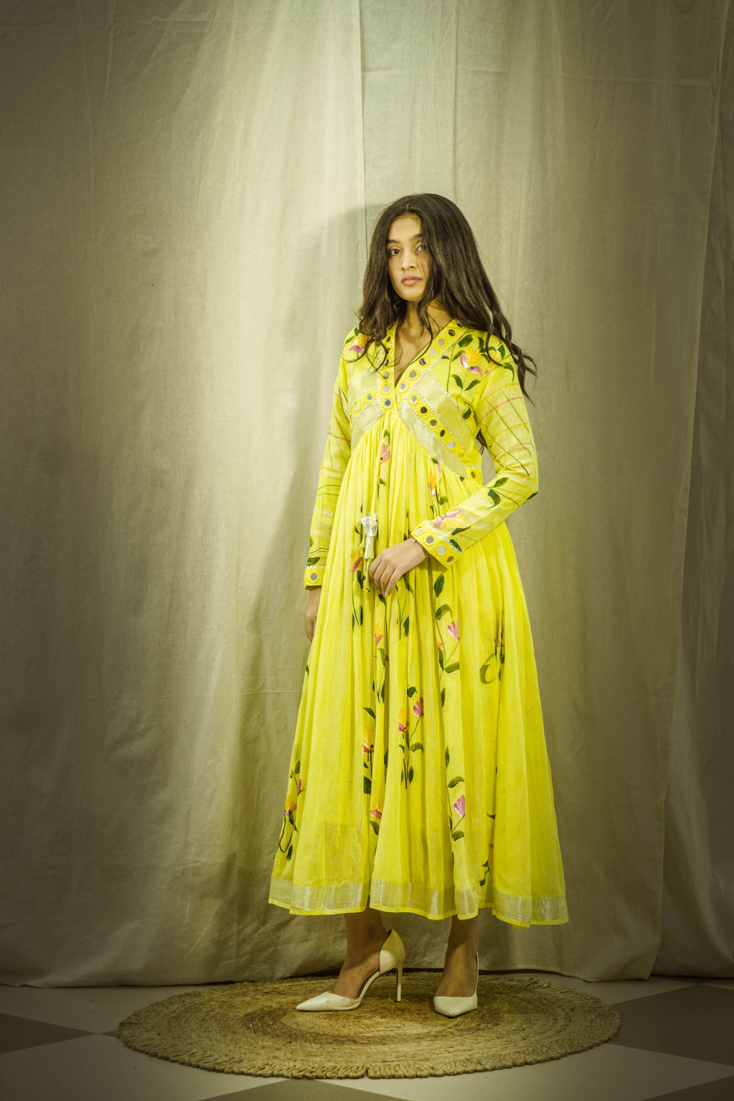 Gul Sheen Lemon Handpainted Linen Dress