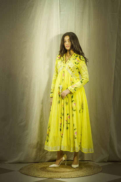 Gul Sheen Lemon Handpainted Linen Dress
