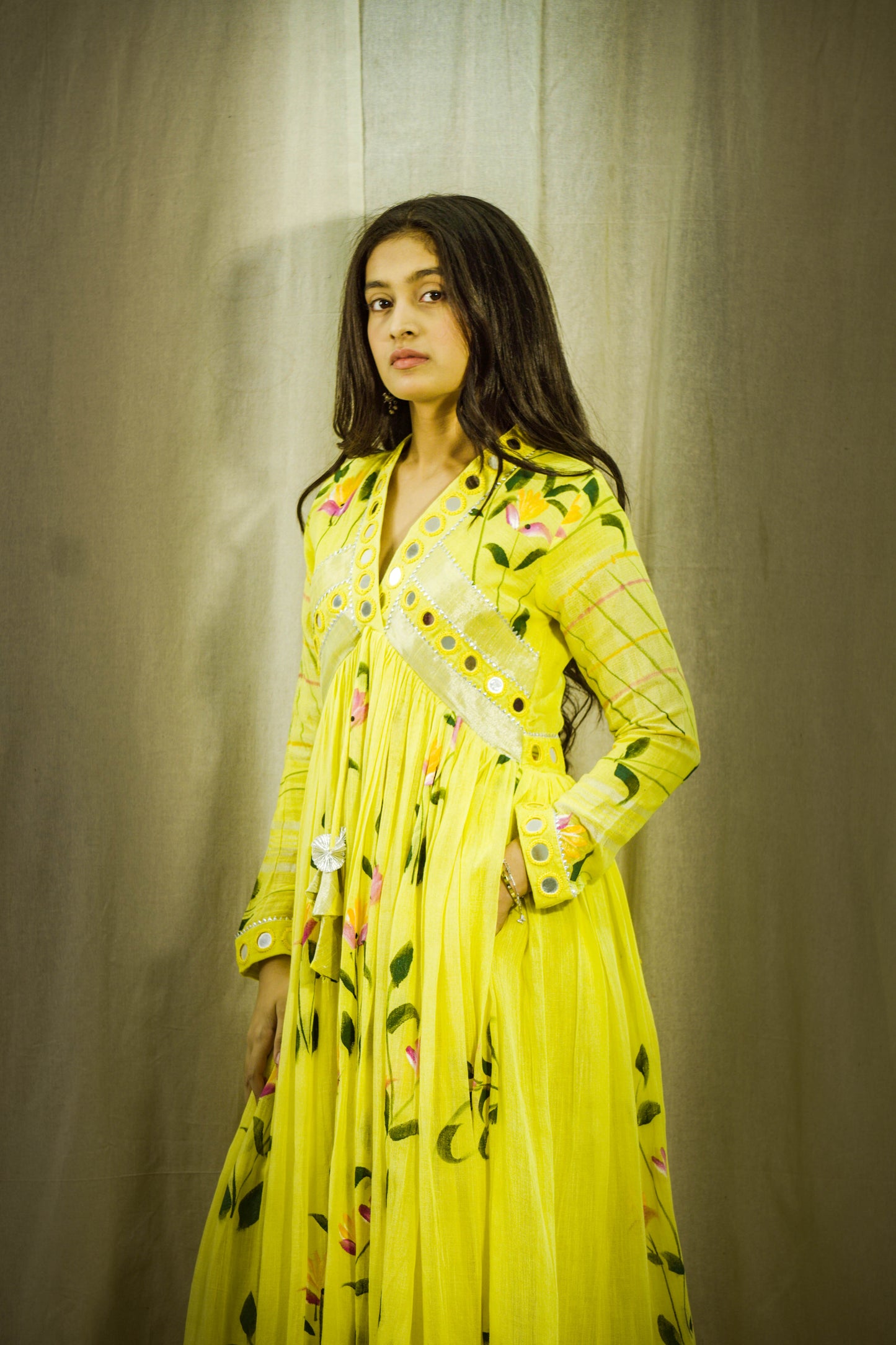 Gul Sheen Lemon Handpainted Linen Dress