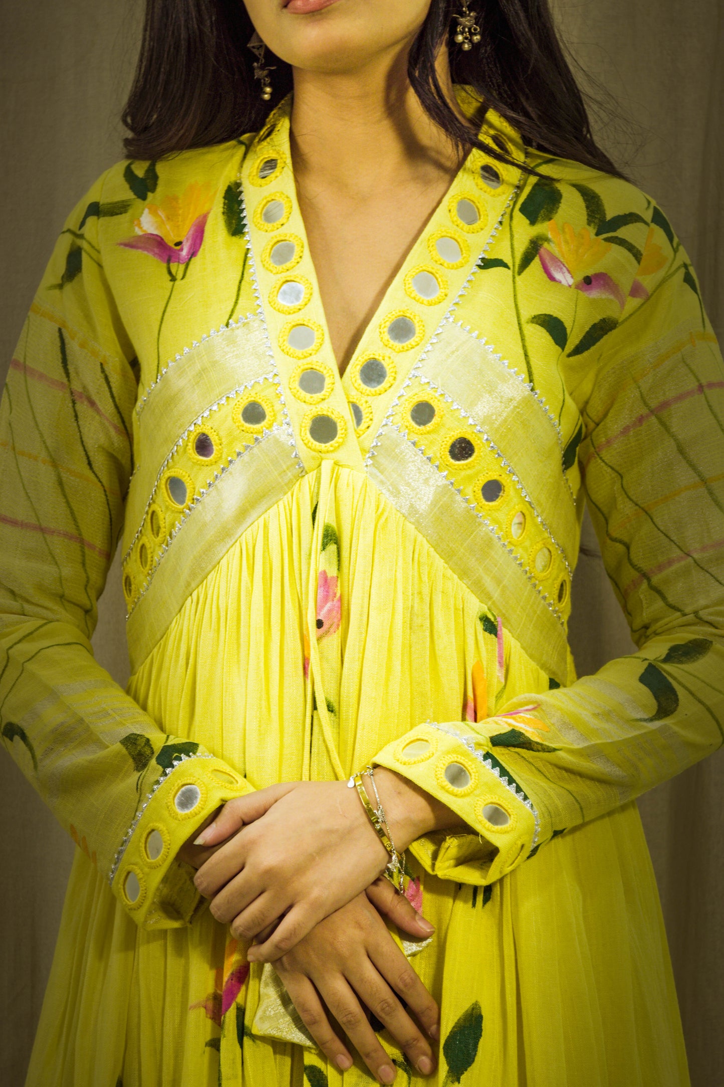 Gul Sheen Lemon Handpainted Linen Dress