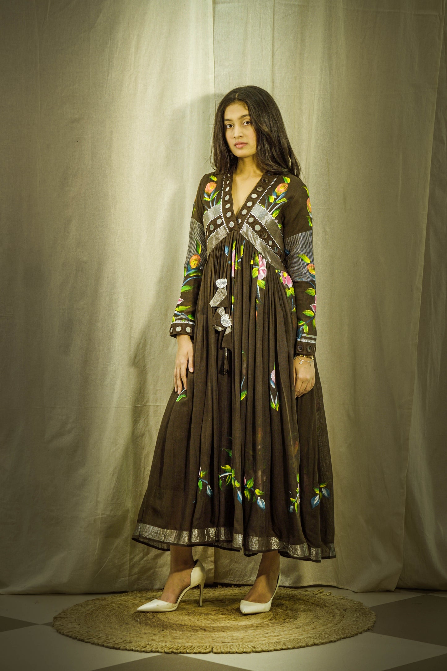 Gul Sheen Cocoa Handpainted Linen Dress