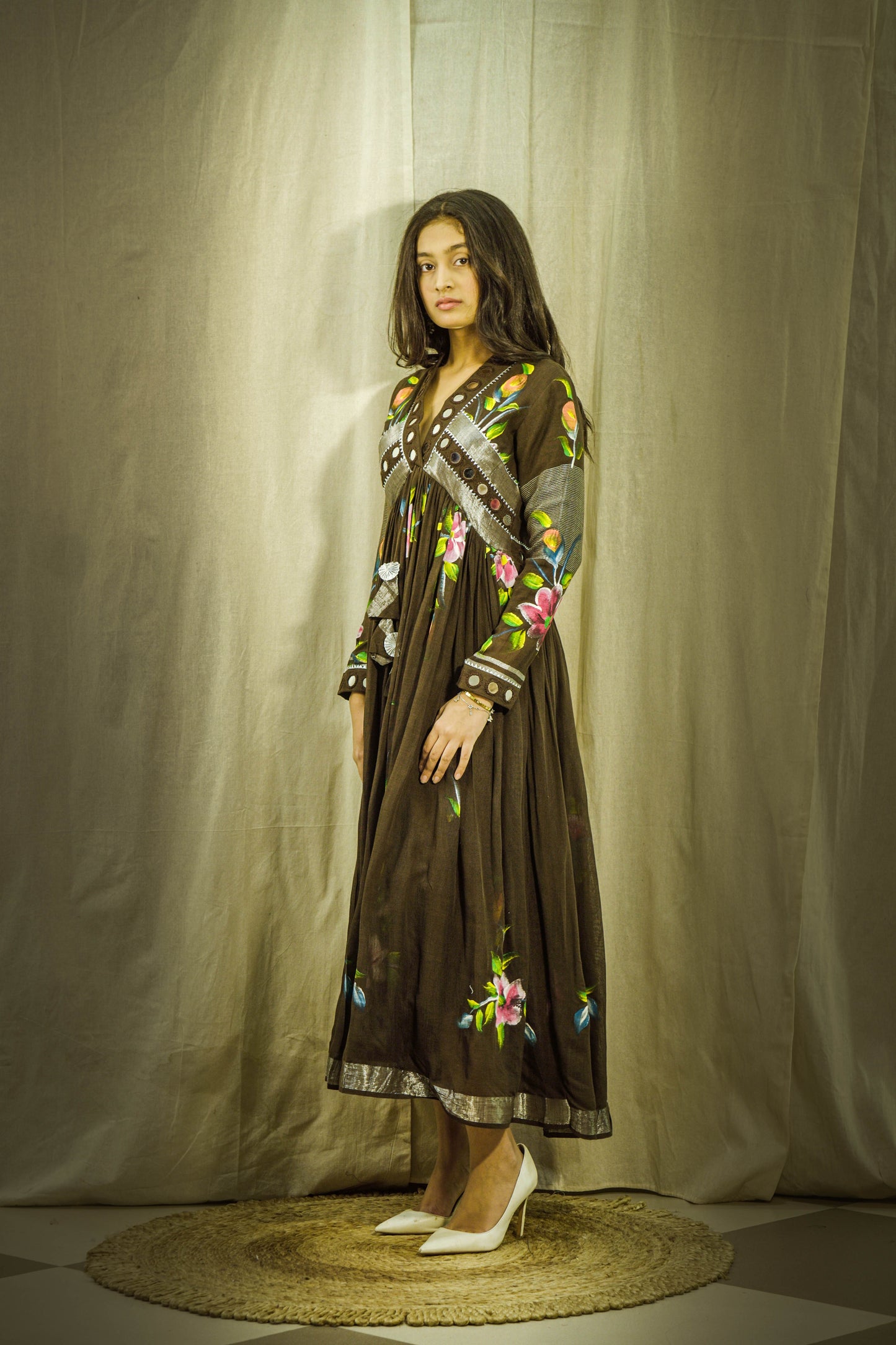 Gul Sheen Cocoa Handpainted Linen Dress
