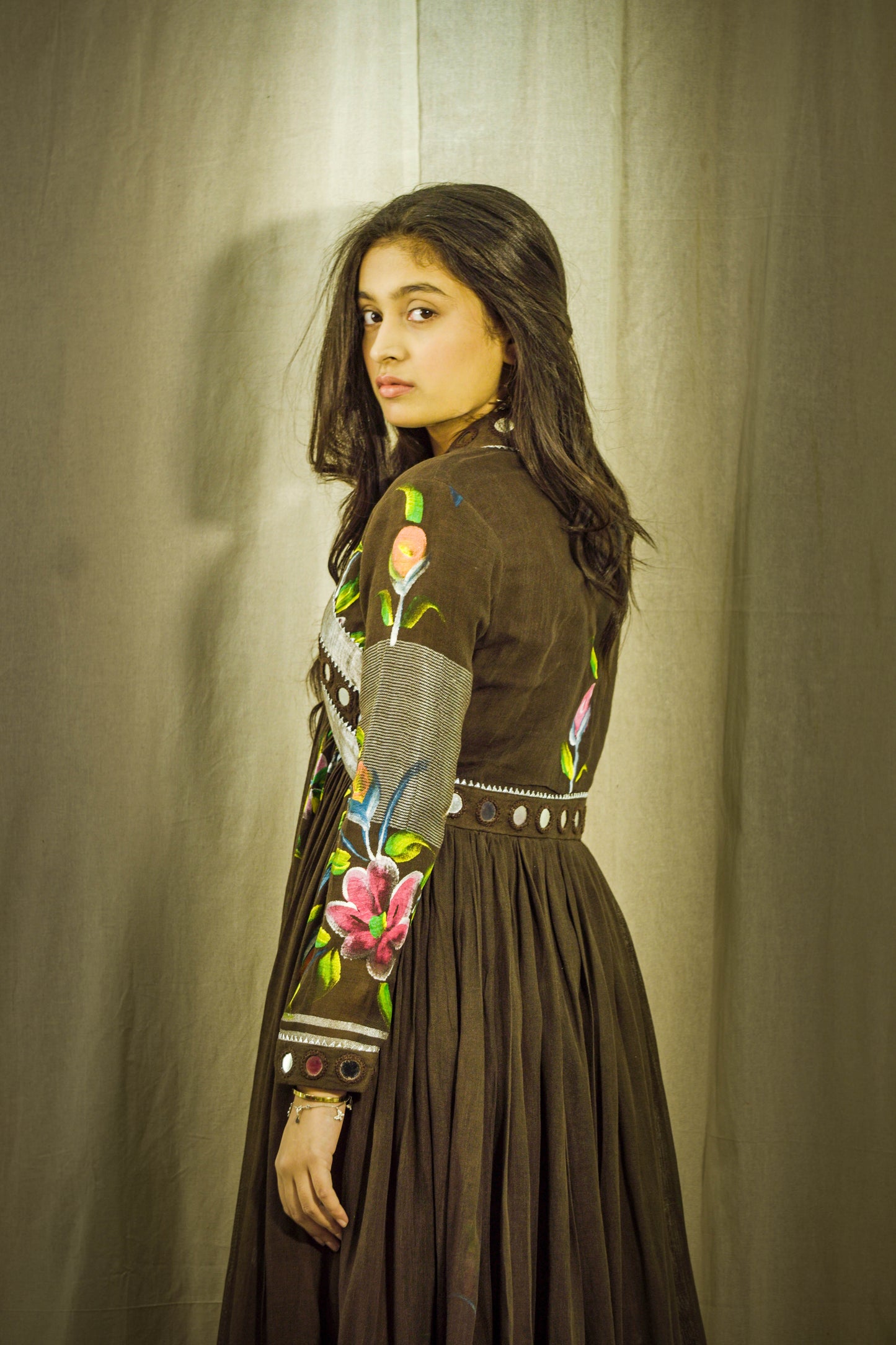 Gul Sheen Cocoa Handpainted Linen Dress