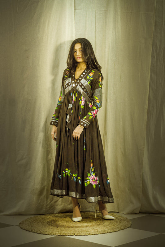 Gul Sheen Cocoa Handpainted Linen Dress