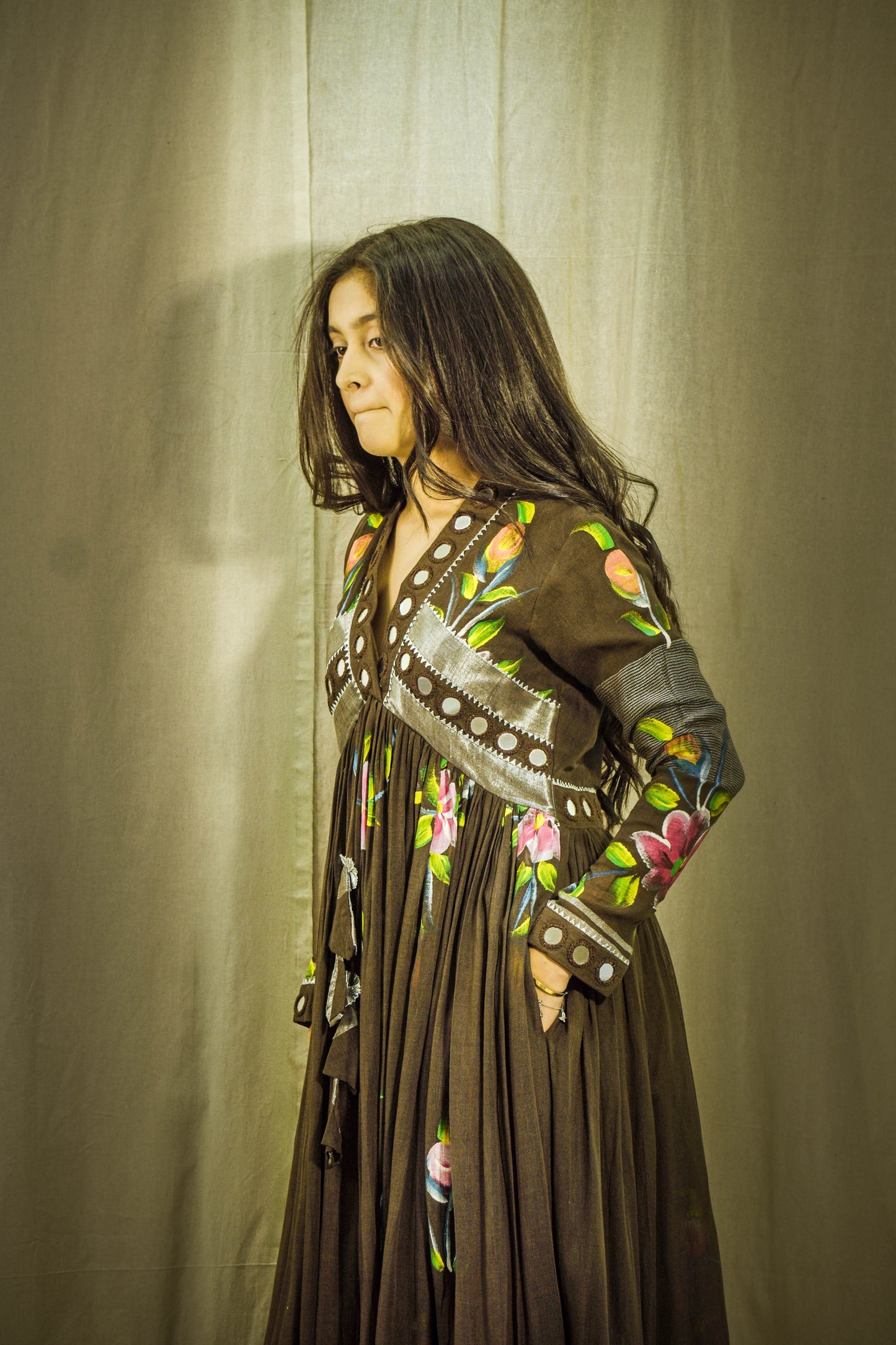 Gul Sheen Cocoa Handpainted Linen Dress