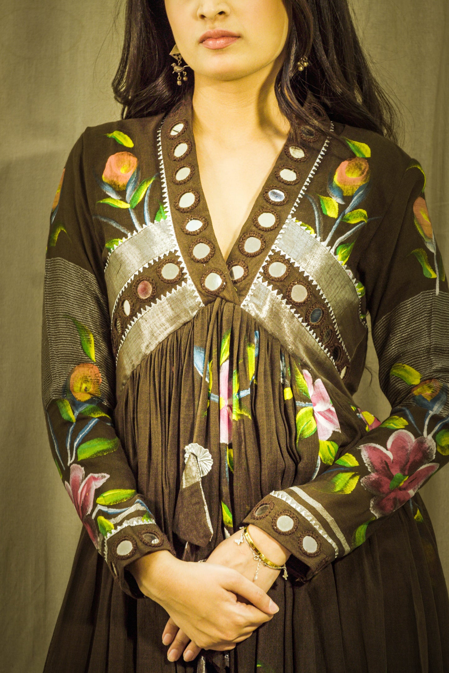 Gul Sheen Cocoa Handpainted Linen Dress
