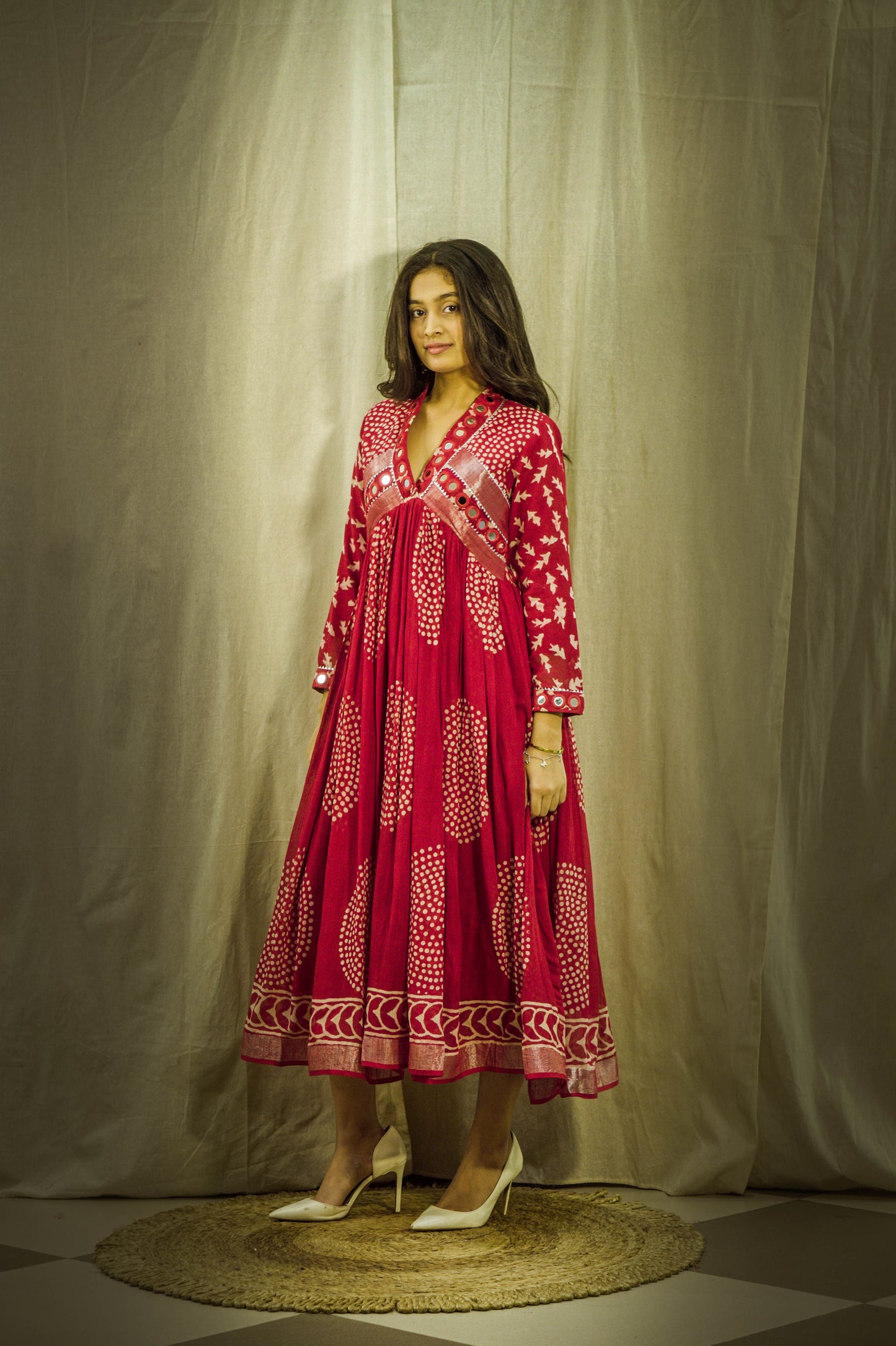 Laal Sheen Mirror Linen Dress