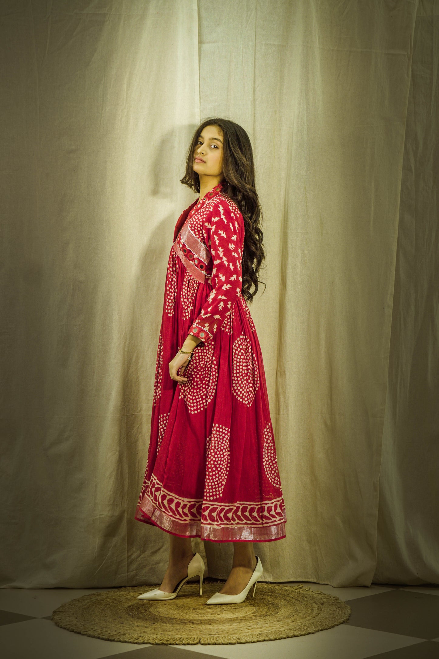 Laal Sheen Mirror Linen Dress