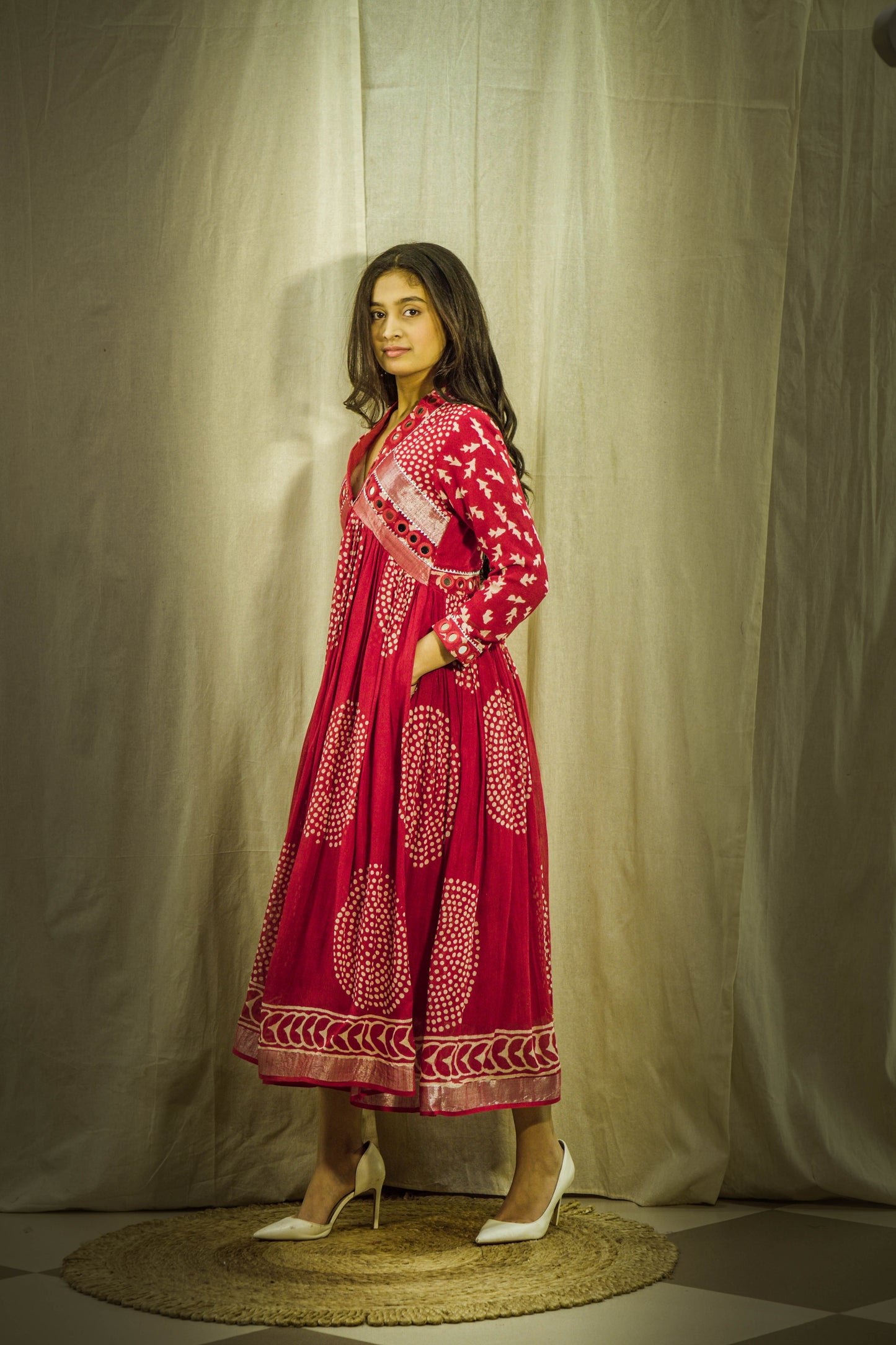 Laal Sheen Mirror Linen Dress