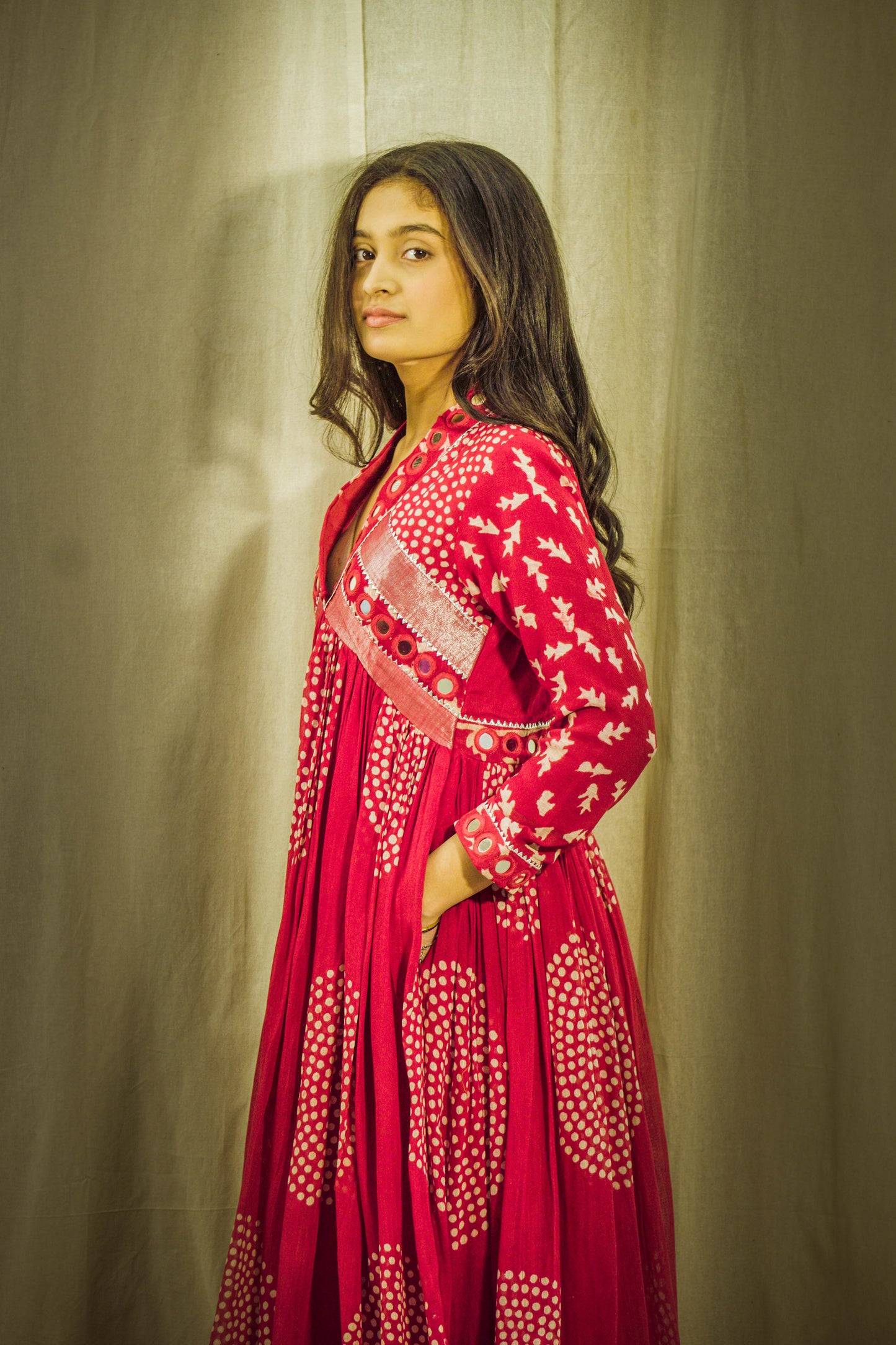 Laal Sheen Mirror Linen Dress