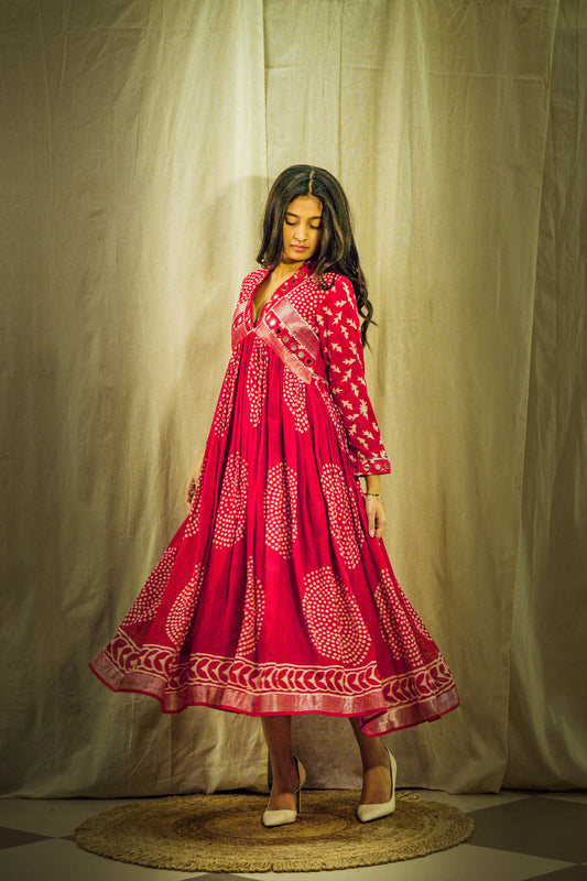 Laal Sheen Mirror Linen Dress