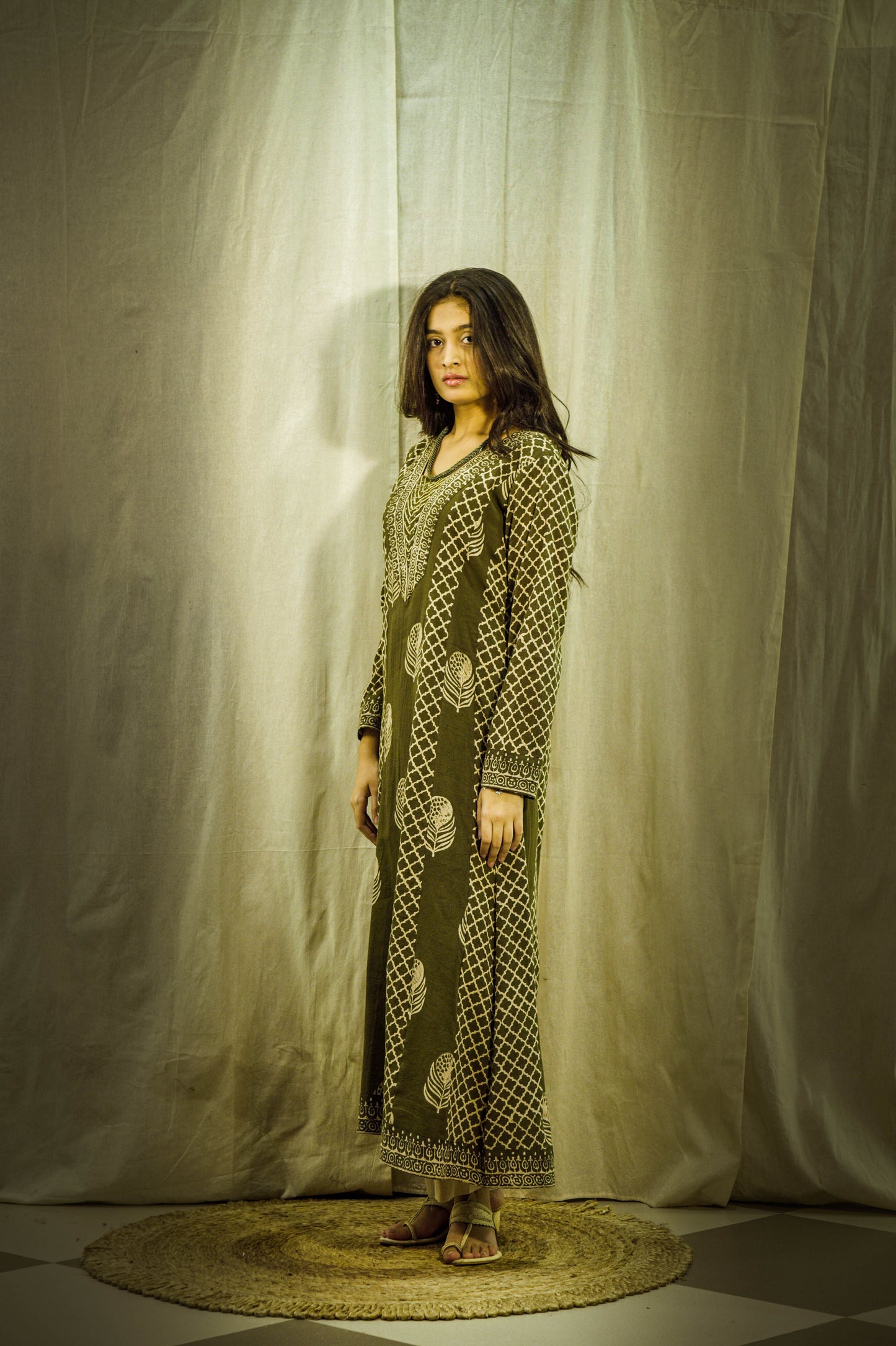 Olive Handcrafted Kutch Cotton Kali Set