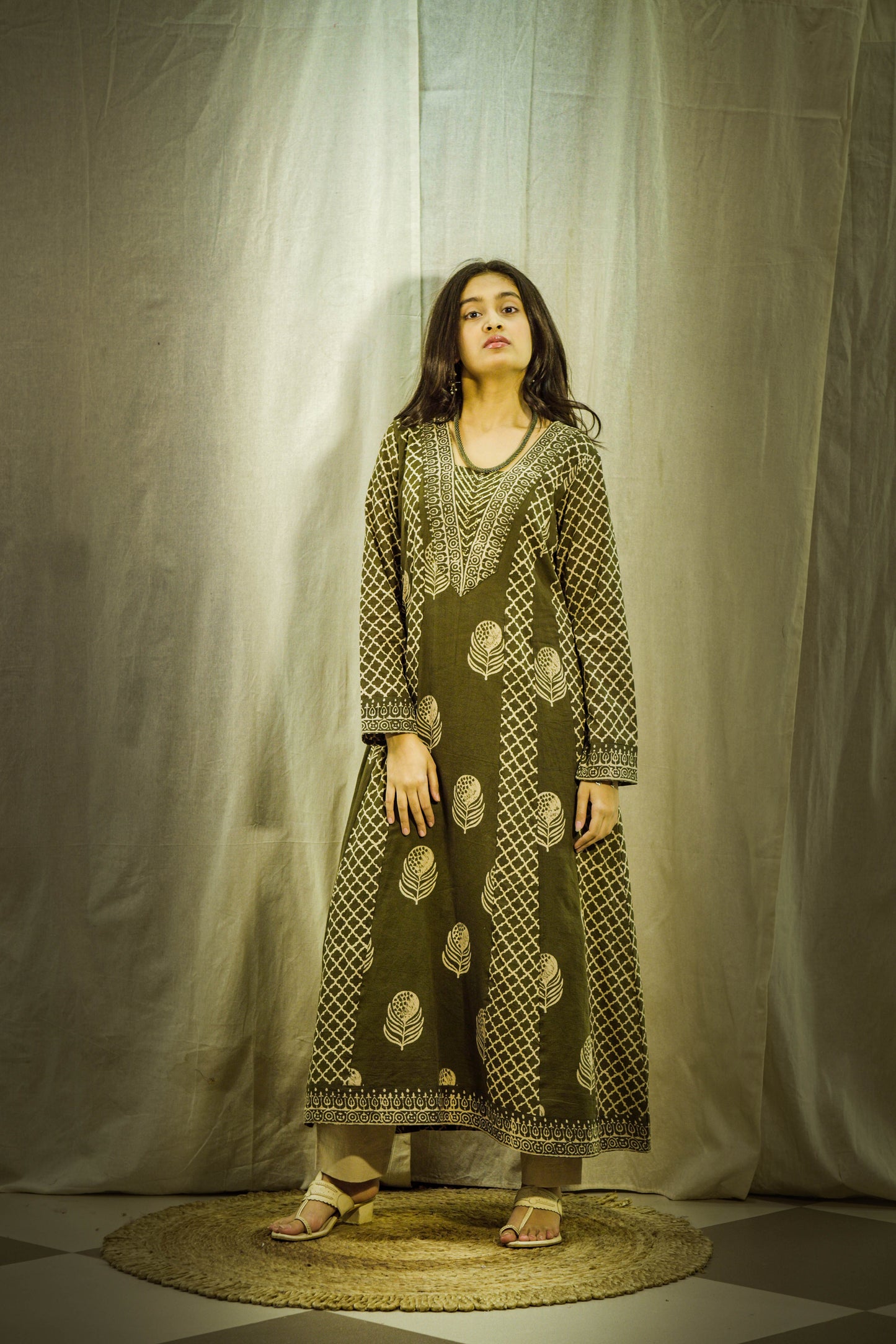 Olive Handcrafted Kutch Cotton Kali Set