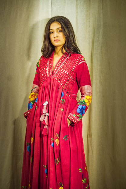 Surkh Gulnoor Luxe Handpainted Mirror Linen Kurta Set