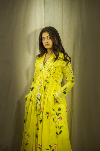 Noor Gulnoor Luxe Handpainted Mirror Linen Kurta Set