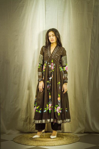 Cocoa Gulnoor Luxe Handpainted Mirror Linen Kurta Set