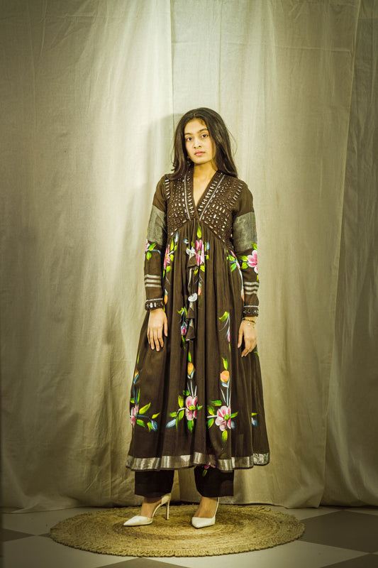 Cocoa Gulnoor Luxe Handpainted Mirror Linen Kurta Set