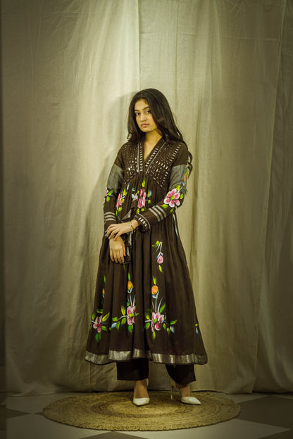 Cocoa Gulnoor Luxe Handpainted Mirror Linen Kurta Set
