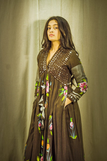 Cocoa Gulnoor Luxe Handpainted Mirror Linen Kurta Set