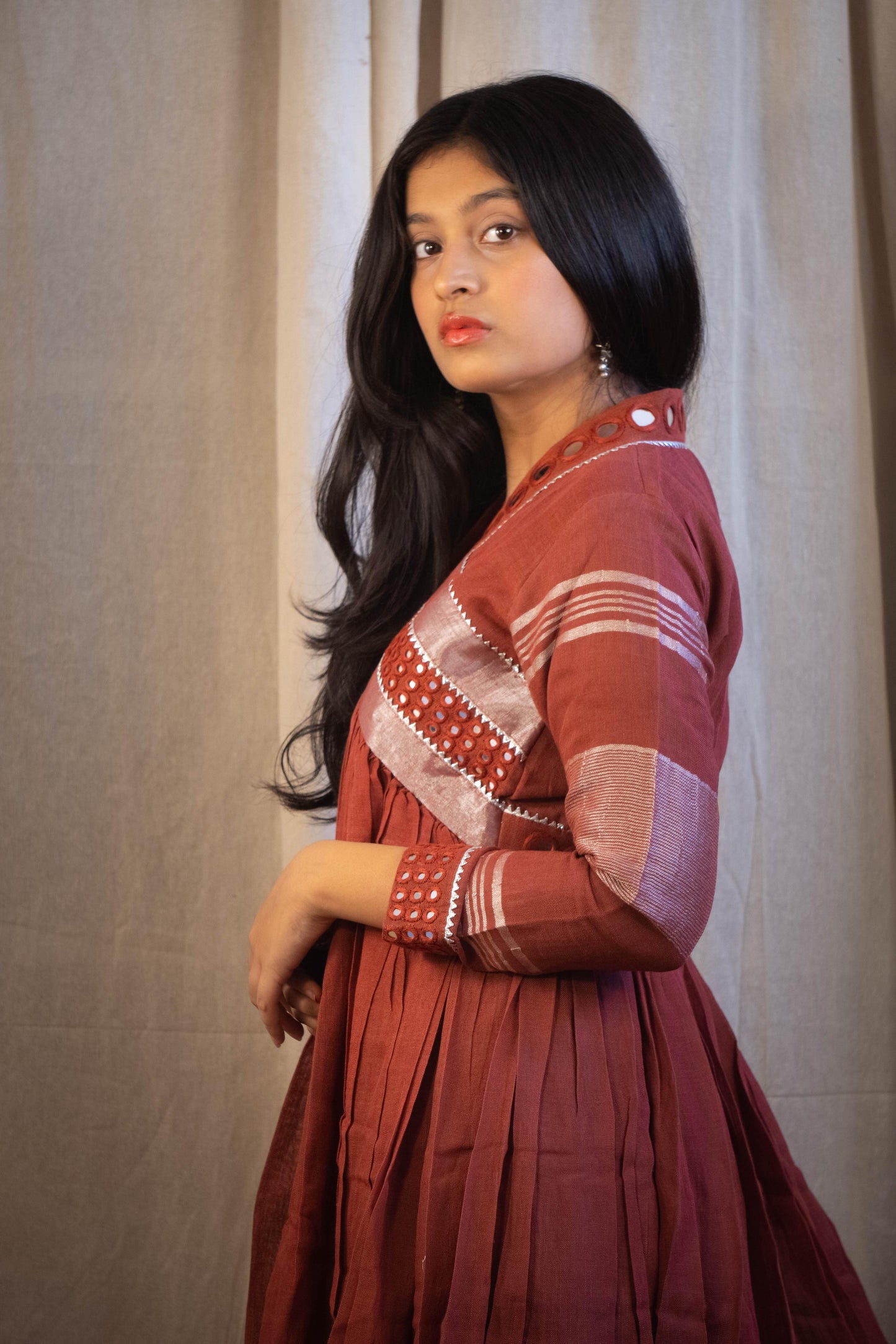 Evara Rust Mirror Work Dress