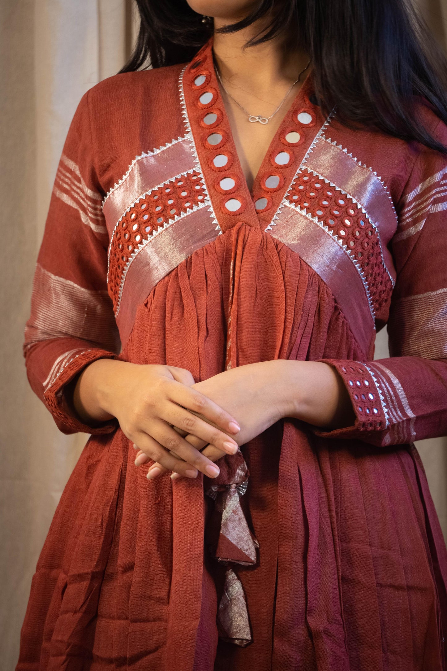 Evara Rust Mirror Work Dress