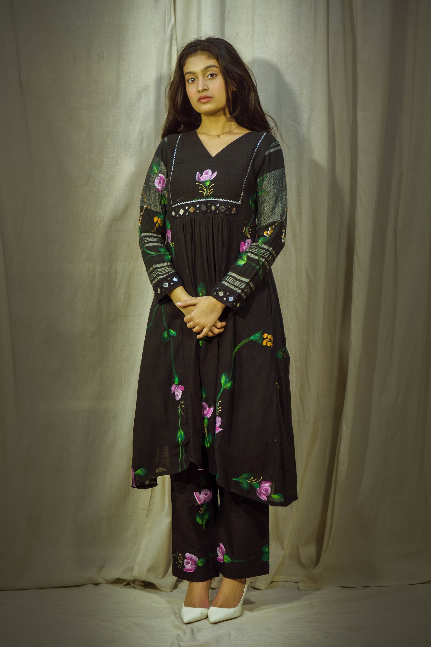 Noor Handpainted Black Pant Kurta Set