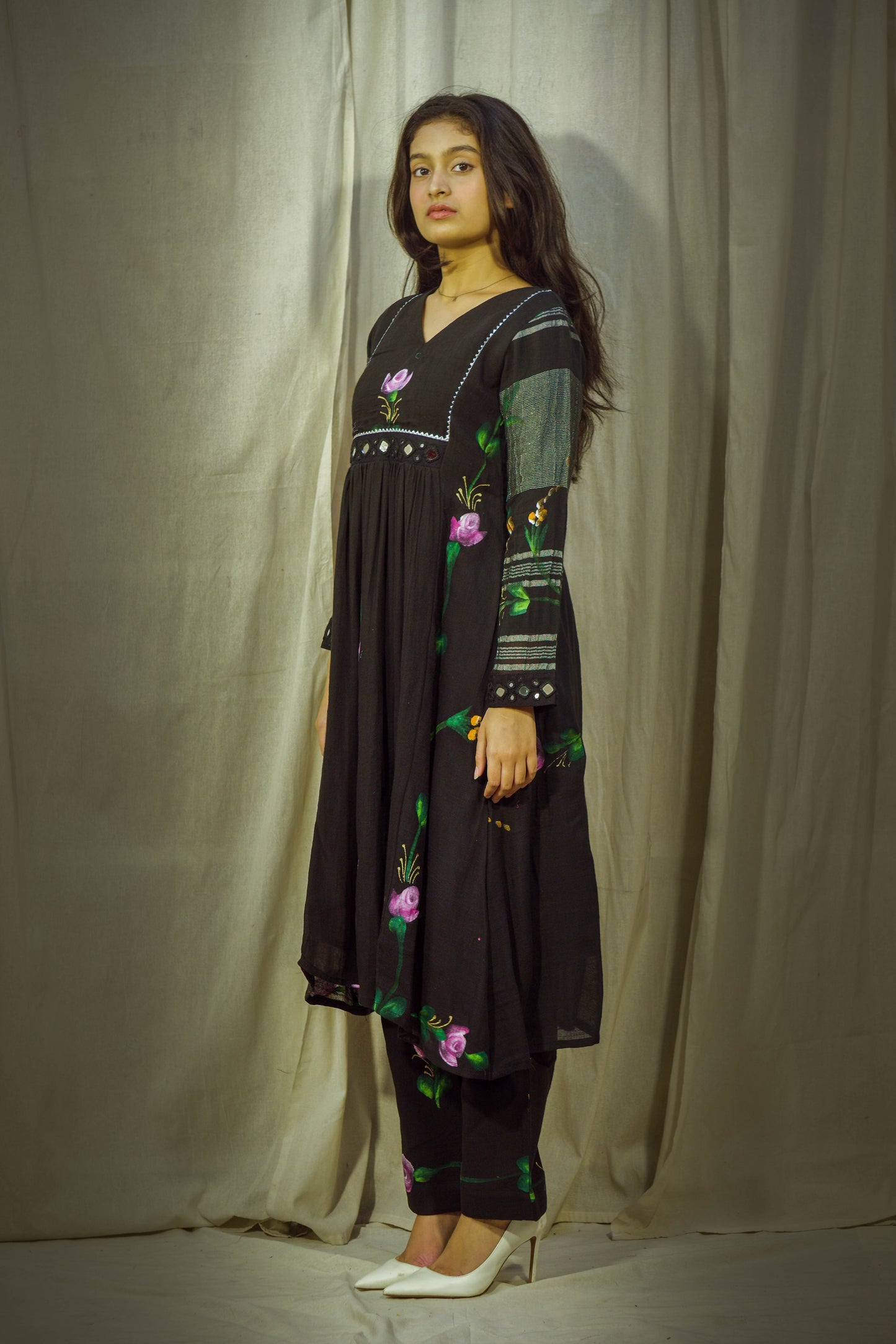 Noor Handpainted Black Pant Kurta Set