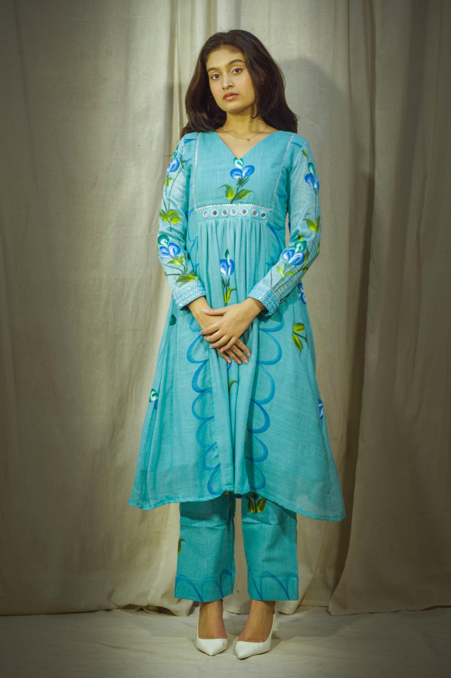 Noor Handpainted Turquoise Pant Kurta Set