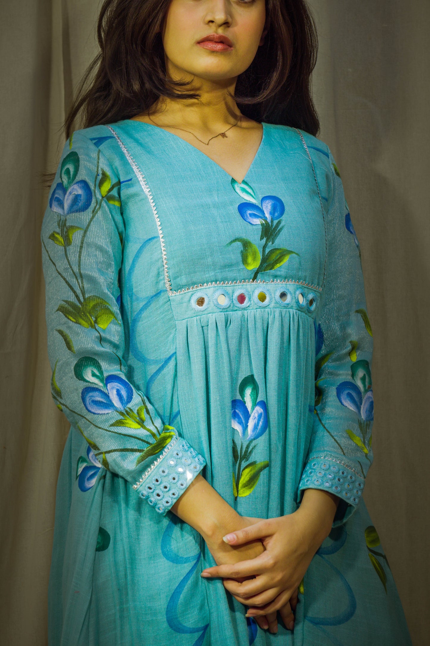 Noor Handpainted Turquoise Pant Kurta Set
