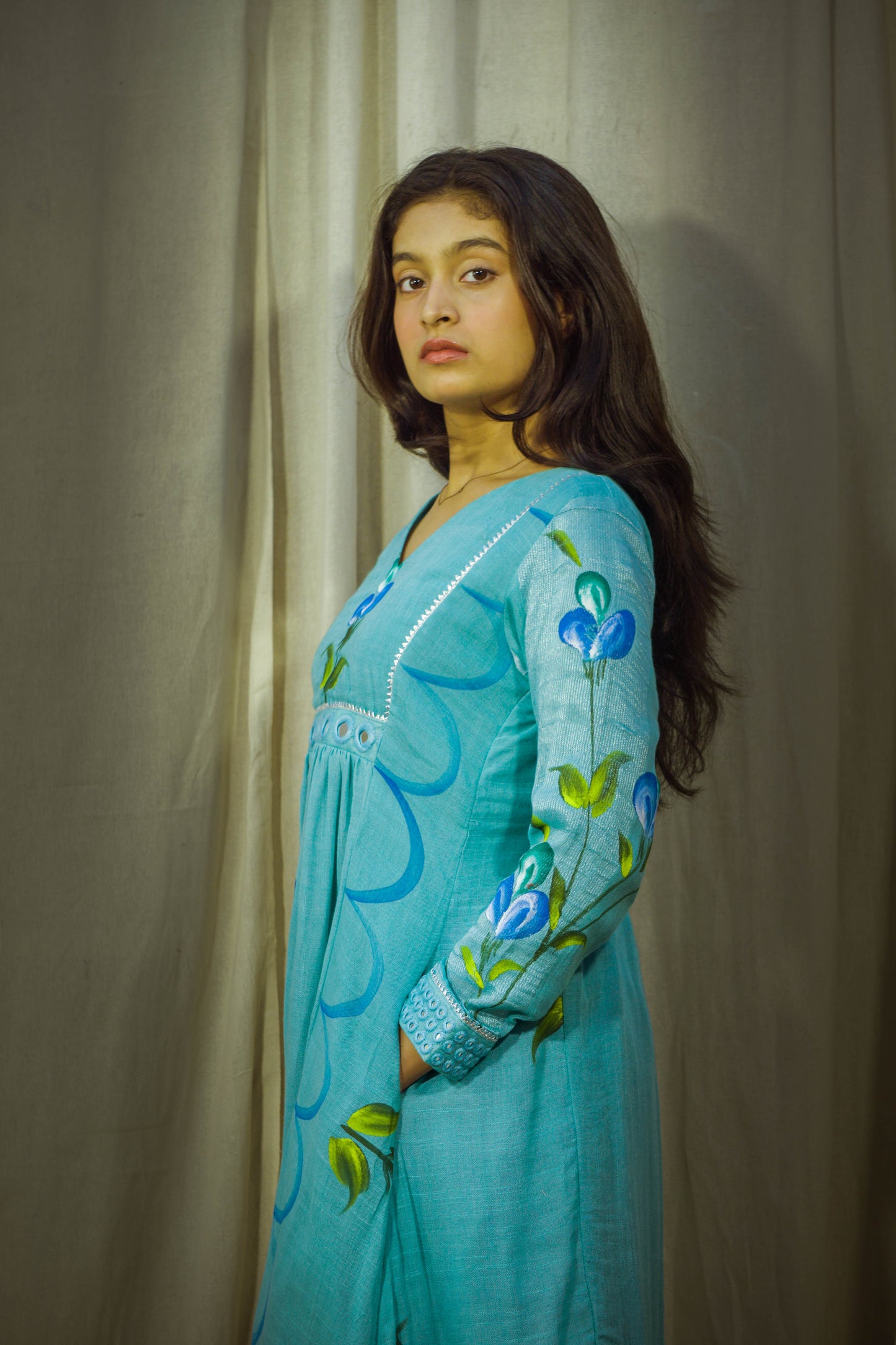 Noor Handpainted Turquoise Pant Kurta Set