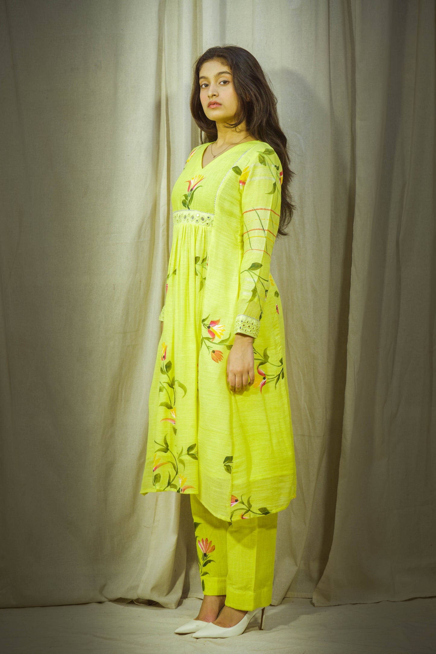 Noor Handpainted Lemon Yellow Pant Kurta Set
