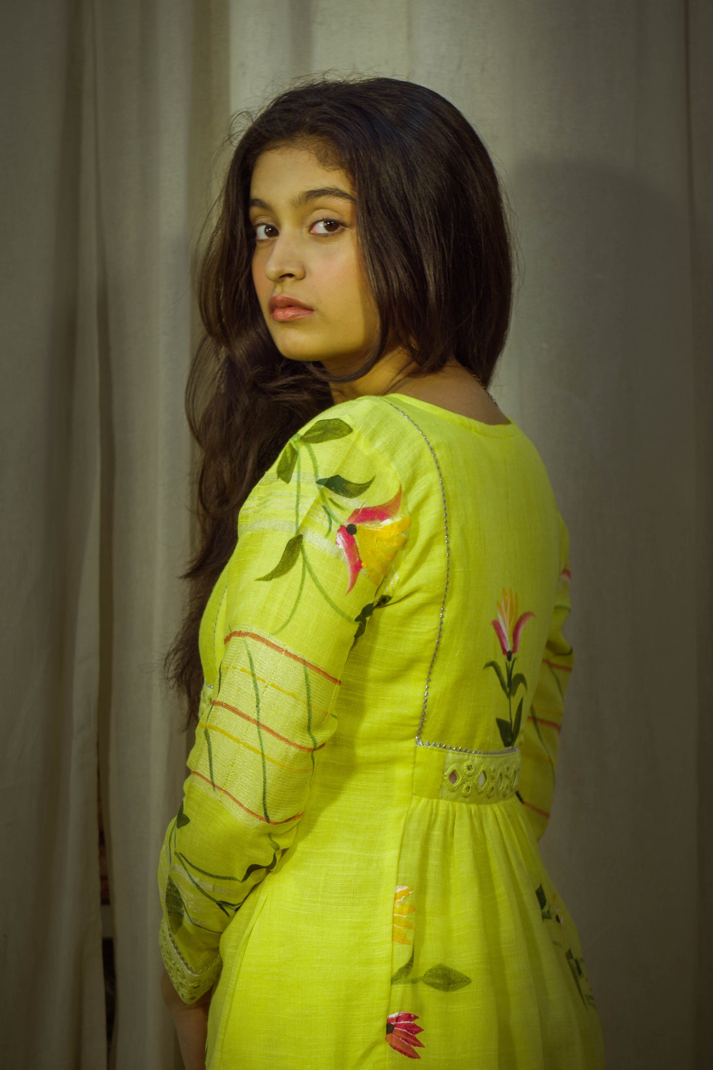 Noor Handpainted Lemon Yellow Pant Kurta Set