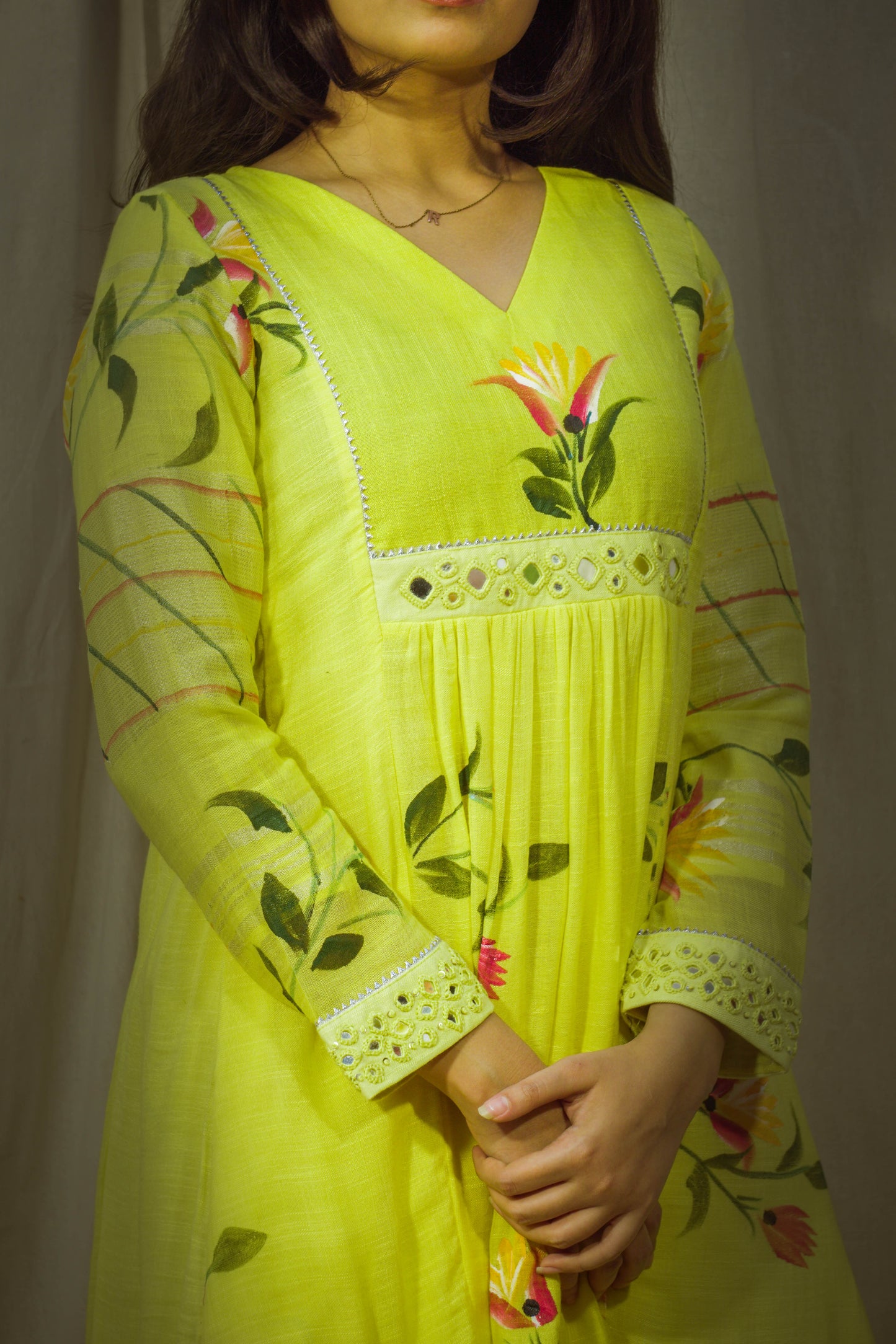 Noor Handpainted Lemon Yellow Pant Kurta Set