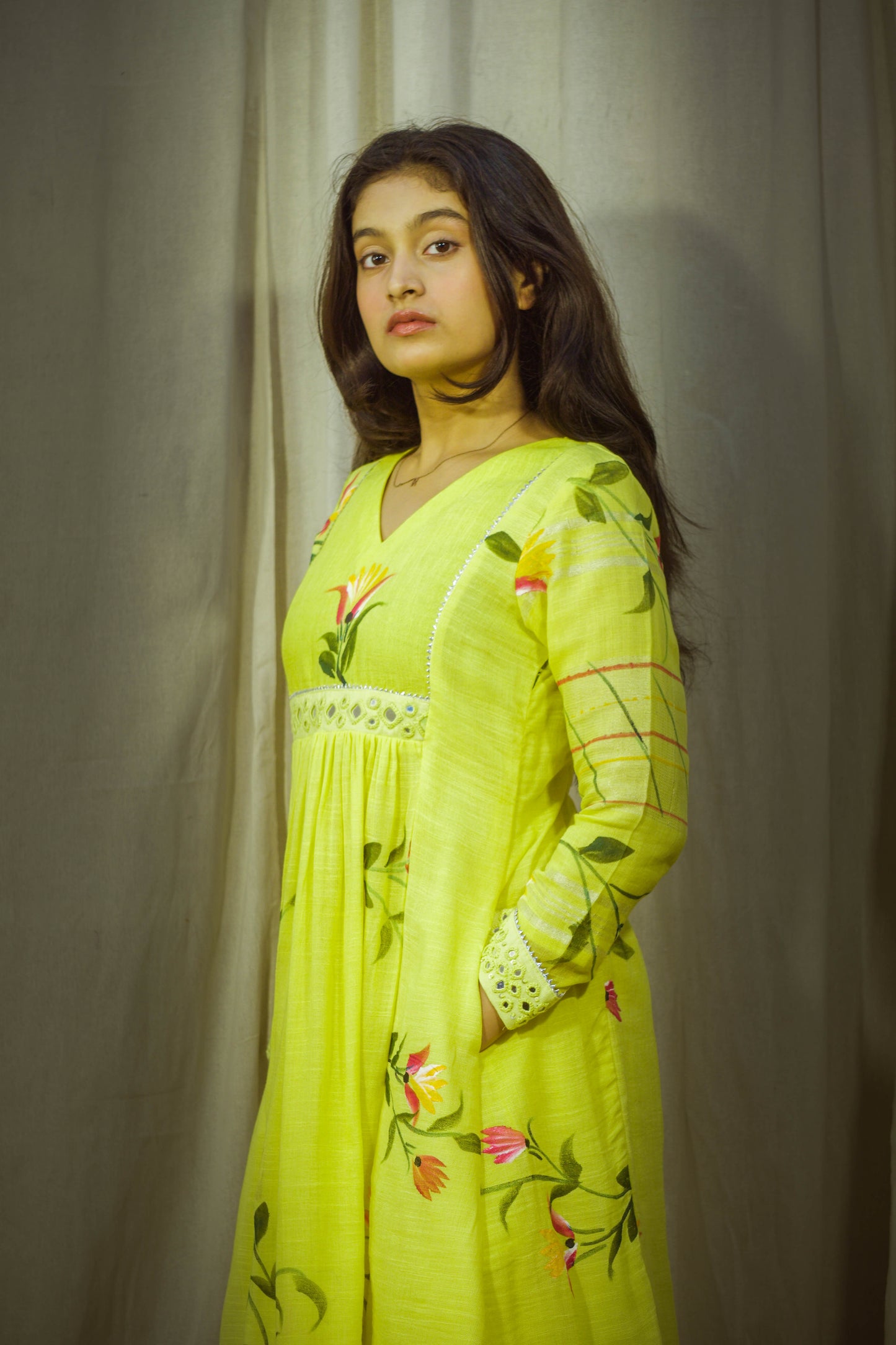 Noor Handpainted Lemon Yellow Pant Kurta Set