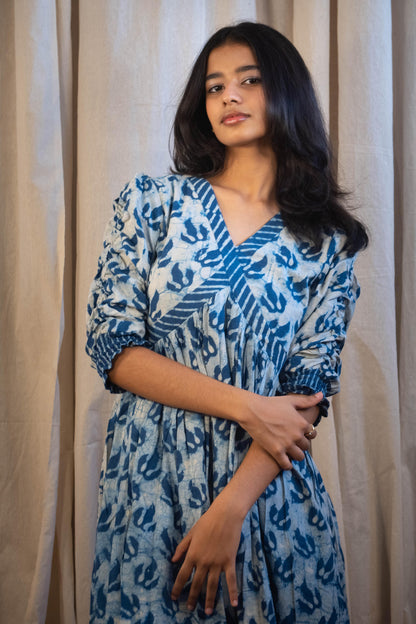 Liana Indigo Maple Leaf Printed Tunic