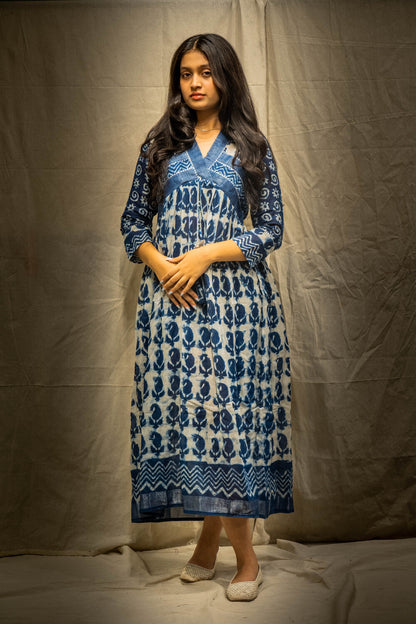 Ina Indigo Big Mango Kurti in Pure Linen