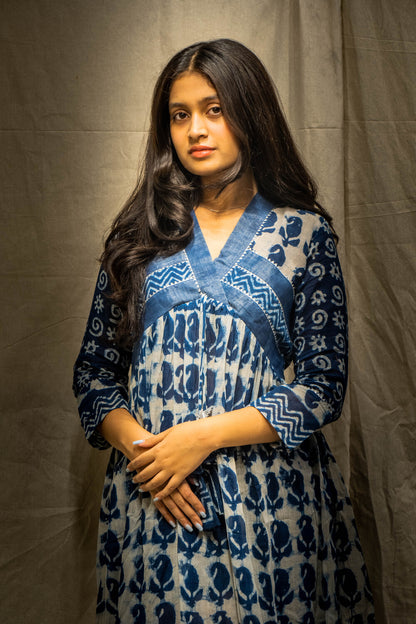 Ina Indigo Big Mango Kurti in Pure Linen