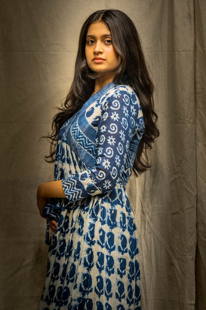Ina Indigo Big Mango Kurti in Pure Linen