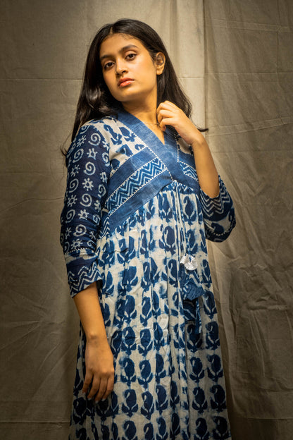 Ina Indigo Big Mango Kurti in Pure Linen