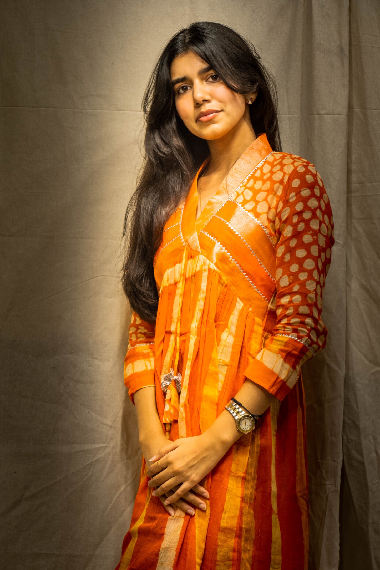 Ina Dark Orange Kurti in Pure Linen