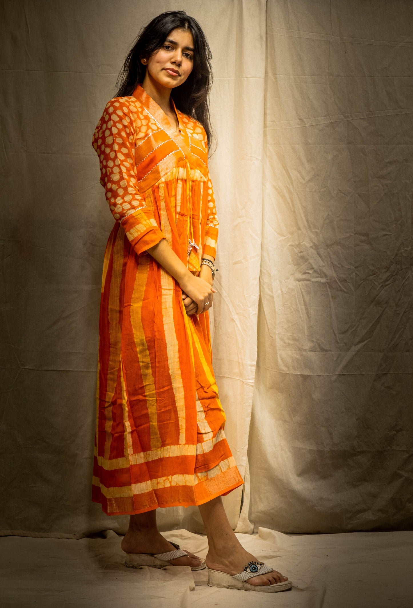 Ina Dark Orange Kurti in Pure Linen