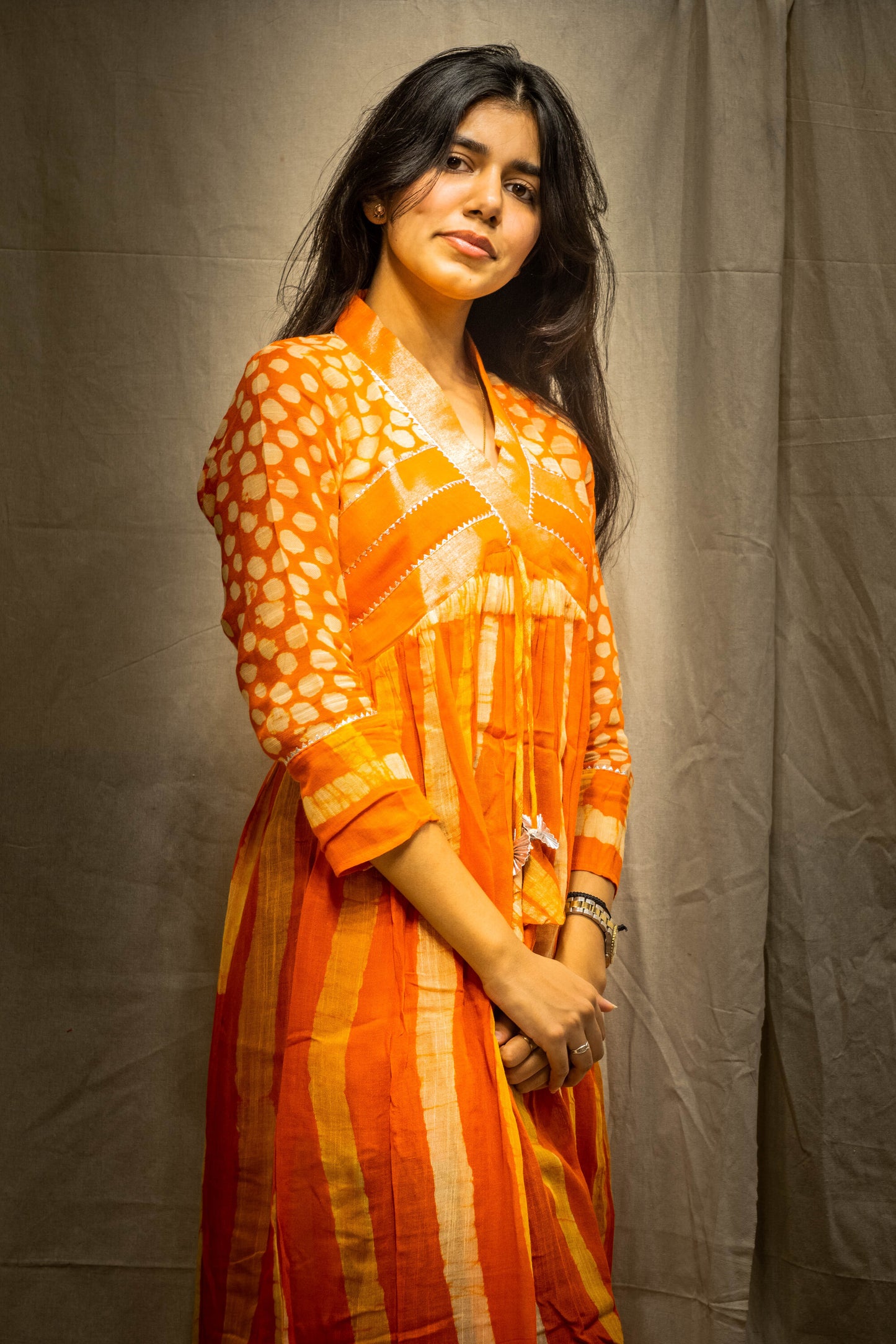 Ina Dark Orange Kurti in Pure Linen