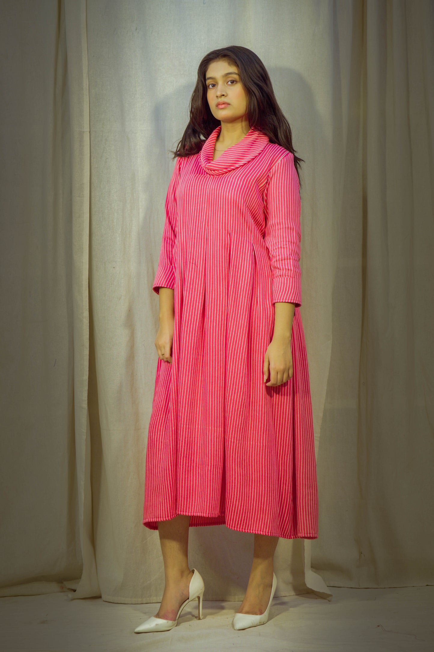 Pink Indo-Western Polo Neck Tunic
