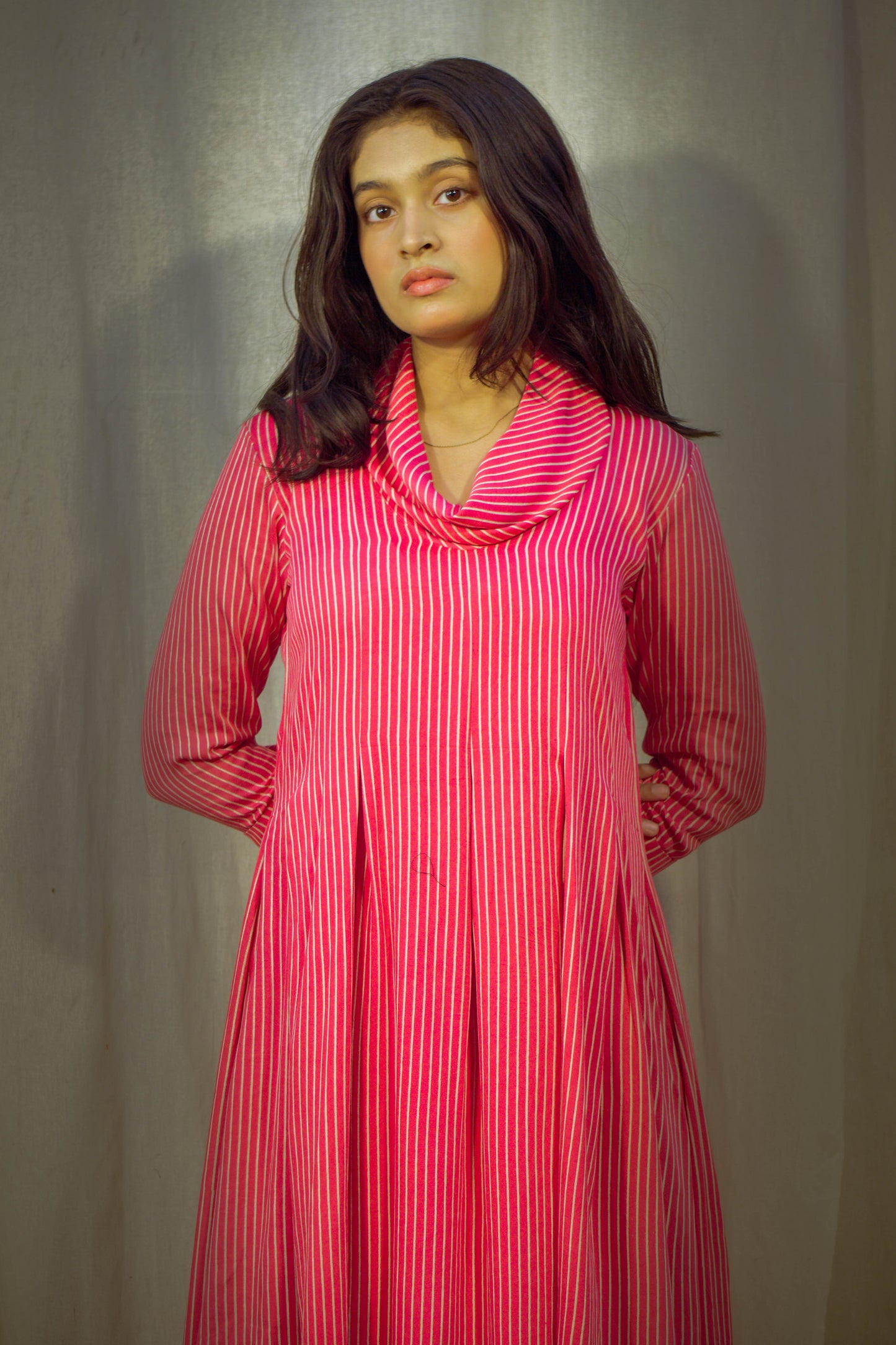 Pink Indo-Western Polo Neck Tunic