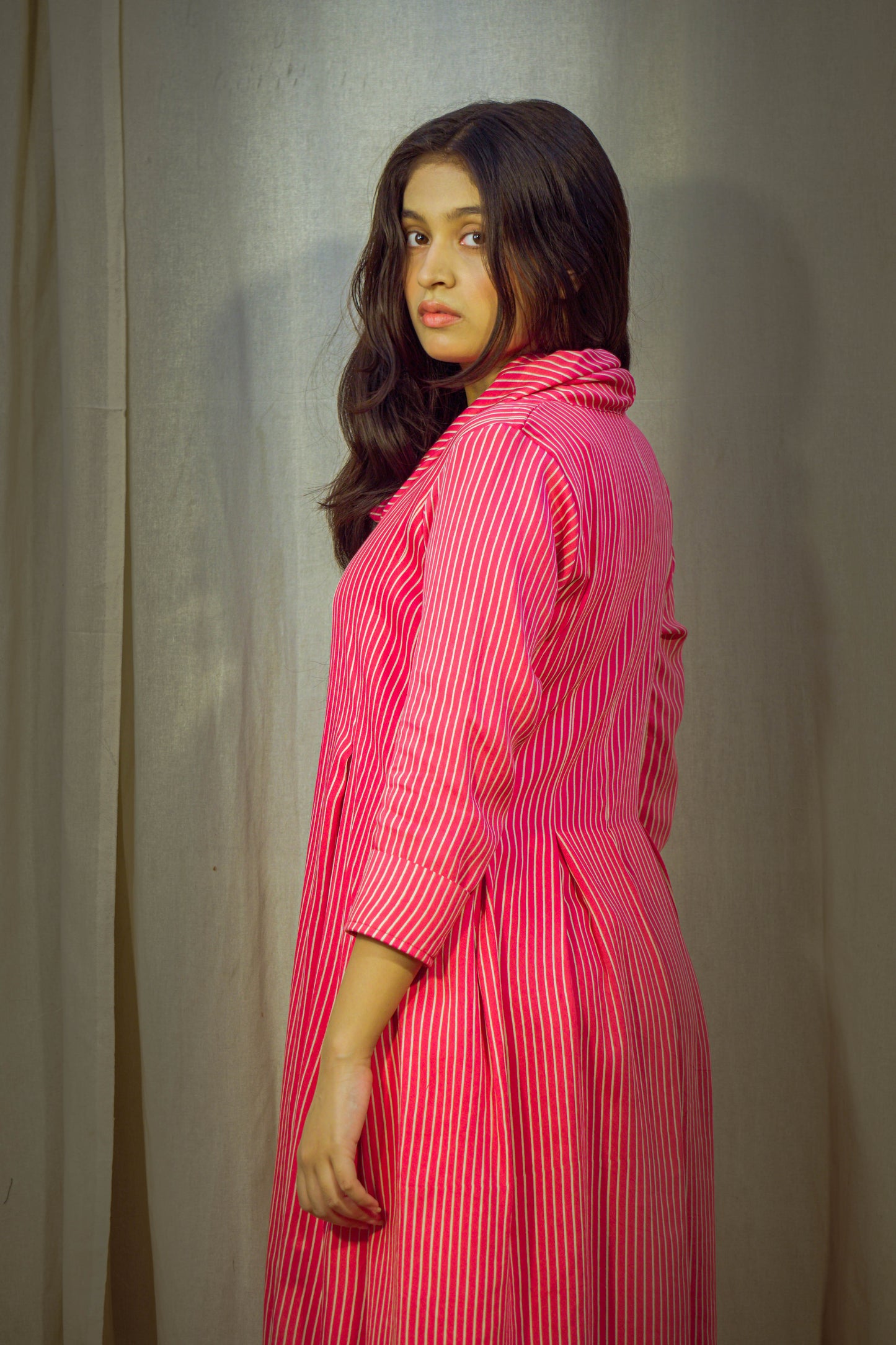 Pink Indo-Western Polo Neck Tunic