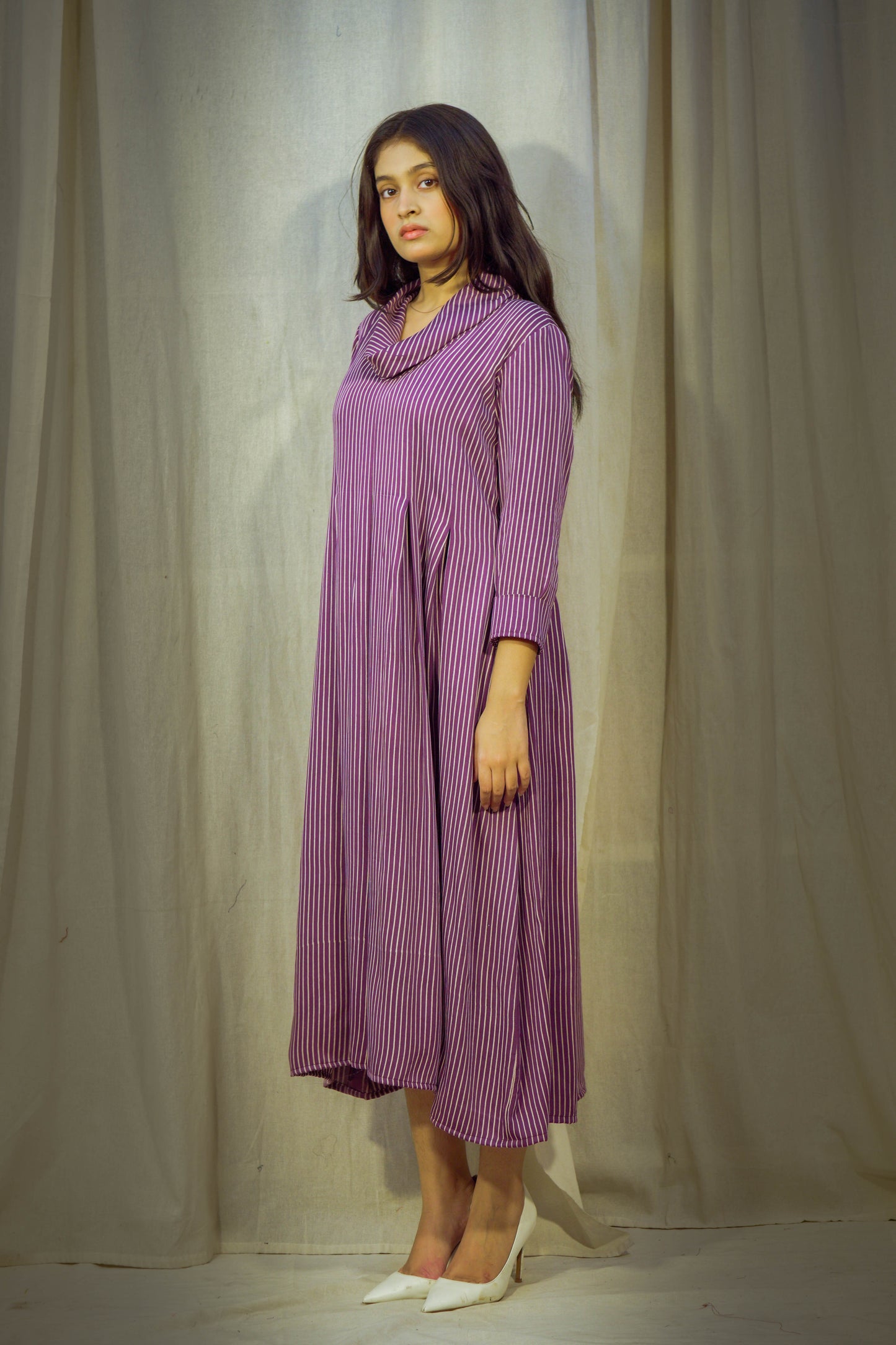 Purple Indo-Western Polo Neck Tunic