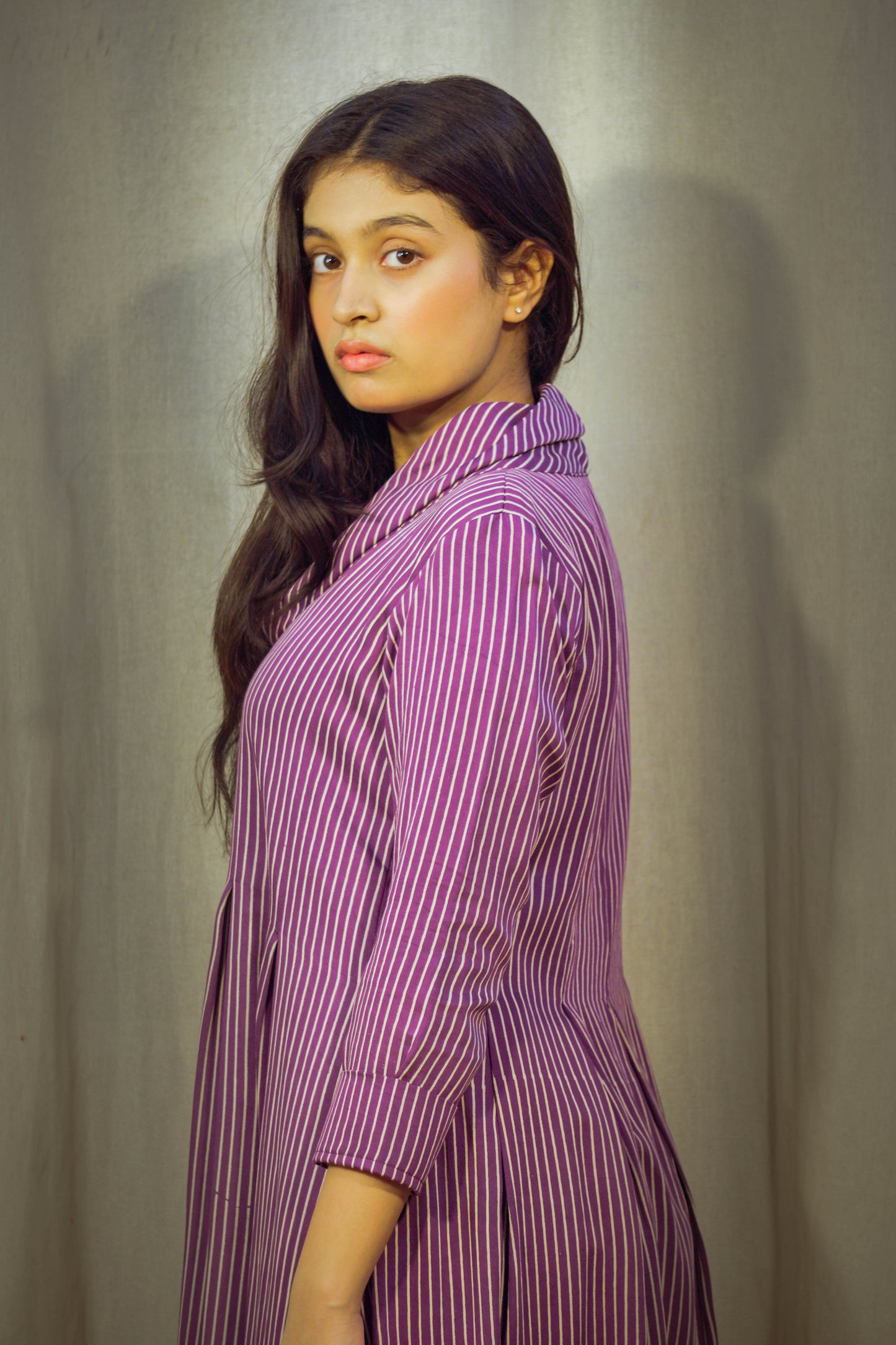 Purple Indo-Western Polo Neck Tunic