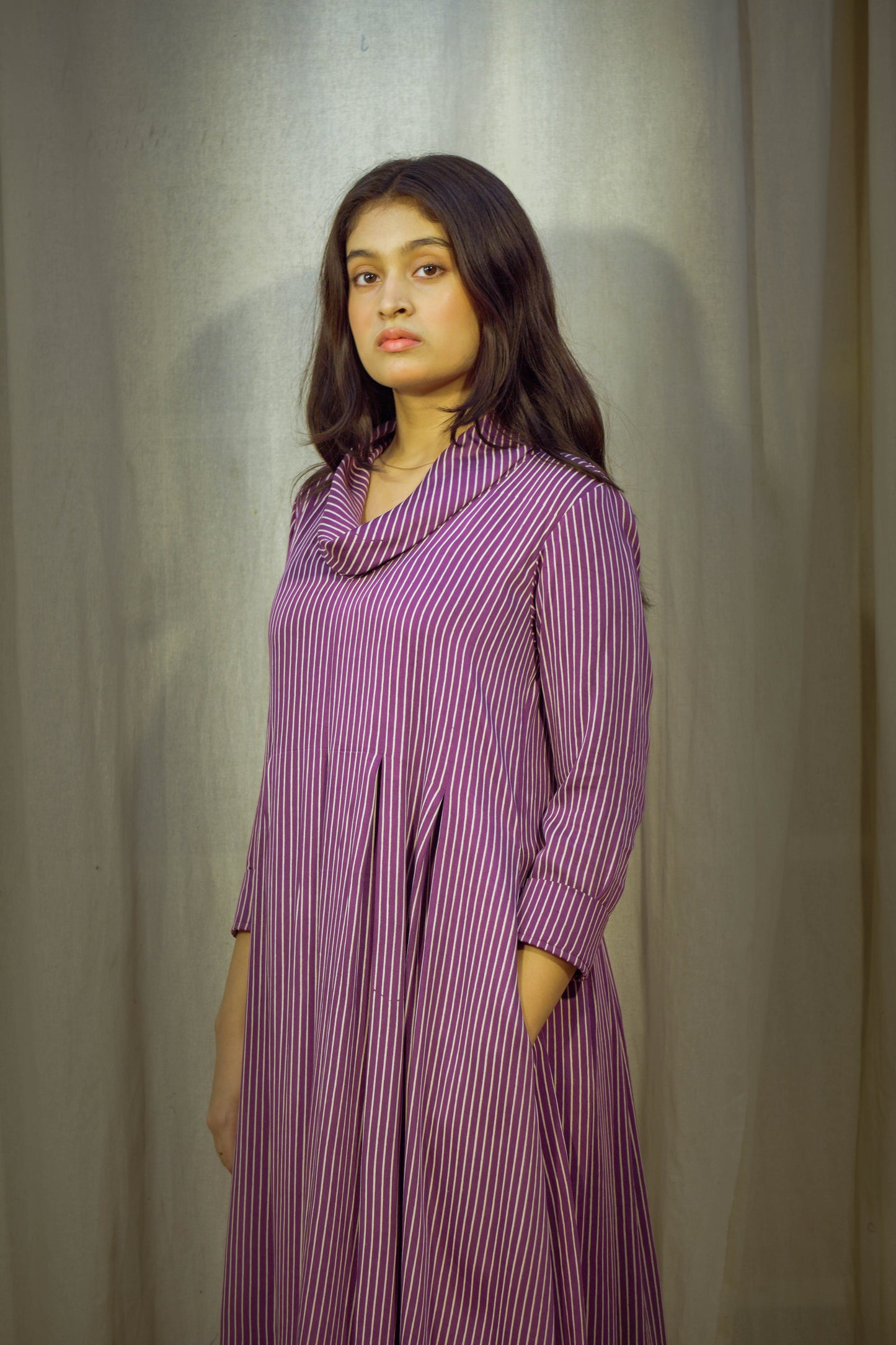 Purple Indo-Western Polo Neck Tunic